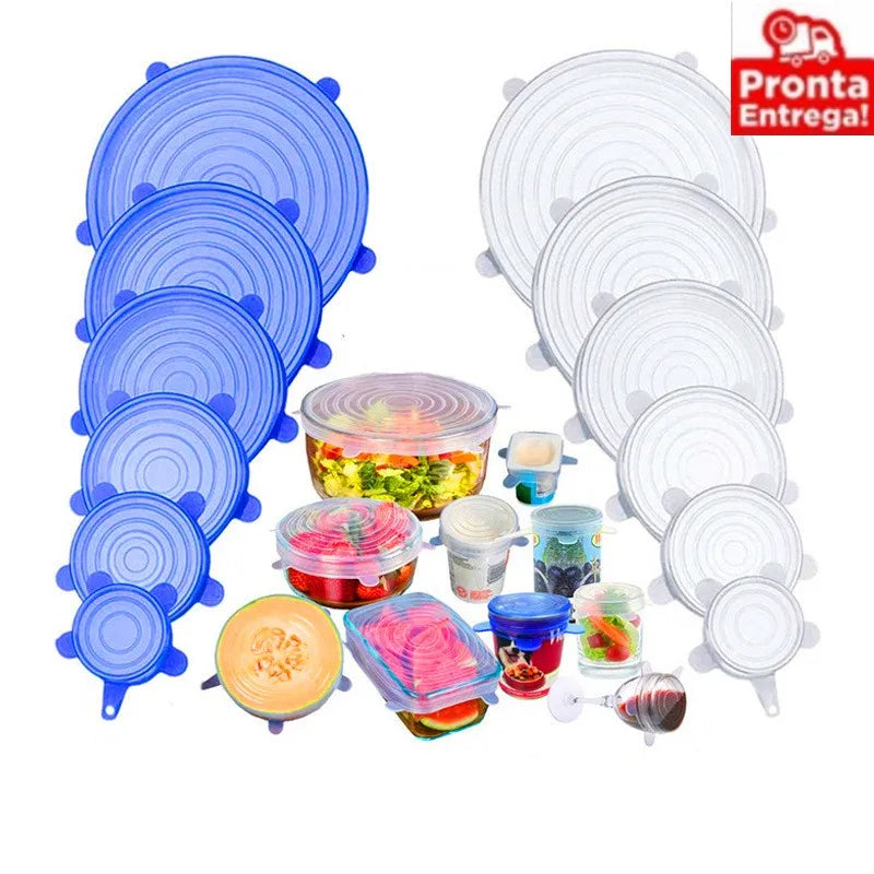 Tampa elástica flexível do silicone, Kitchen Pots Kit, Potes cônicos, Elastica, 6 tampas